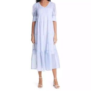 Birgitte Herskind Dress Silla Puff Sleeve Blue Check Midi Large